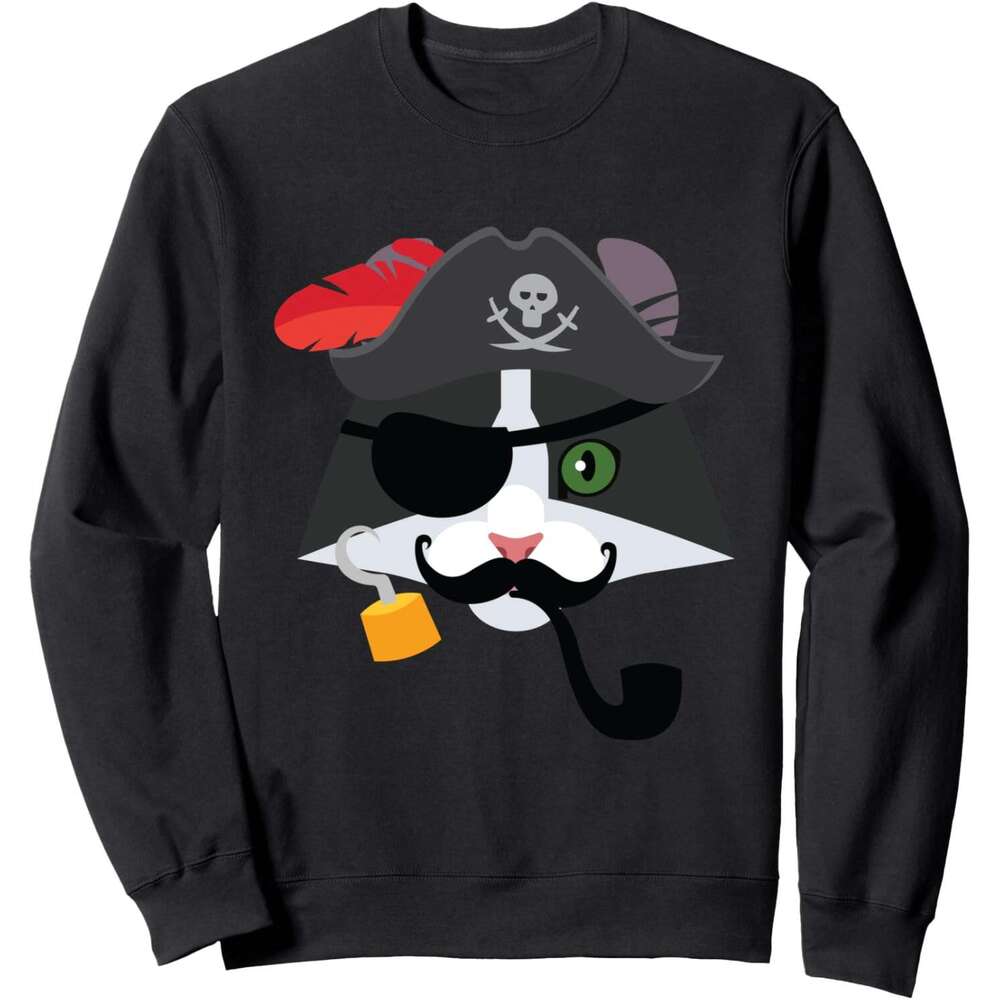 Long Sleeve Shirts for Men sweatshirt Pirate Smoking Cat With Hook And Hat Funny Cartoon Sweatshirt T shirt Tee Streetwear Casual tops clothes