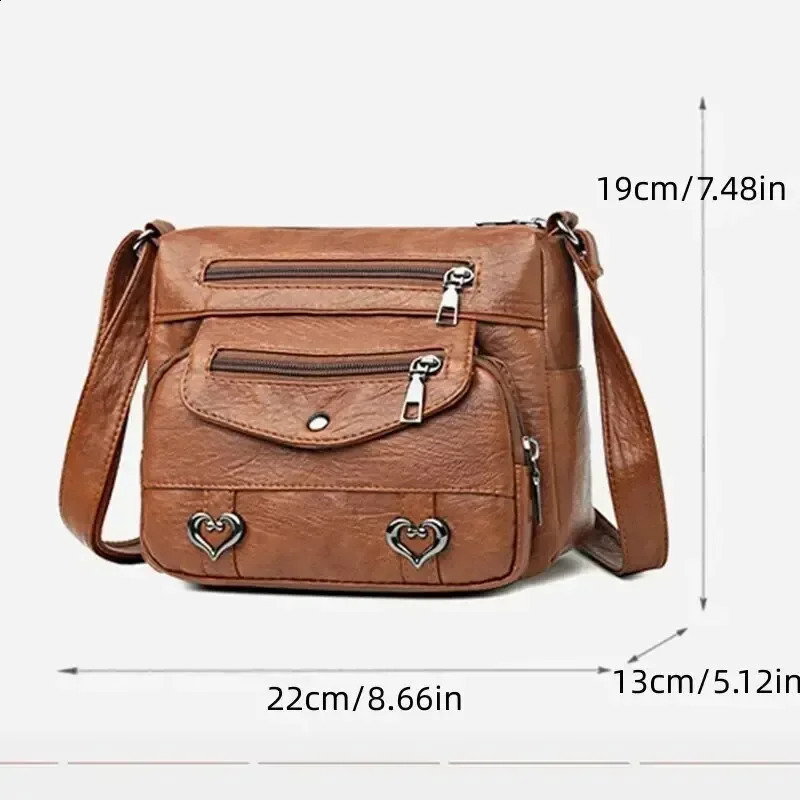 Vintage Women Shoulder Bag PU Soft Leather Crossbody Large Capacity Multipockets Messenger Lady Handbag Purse 240821