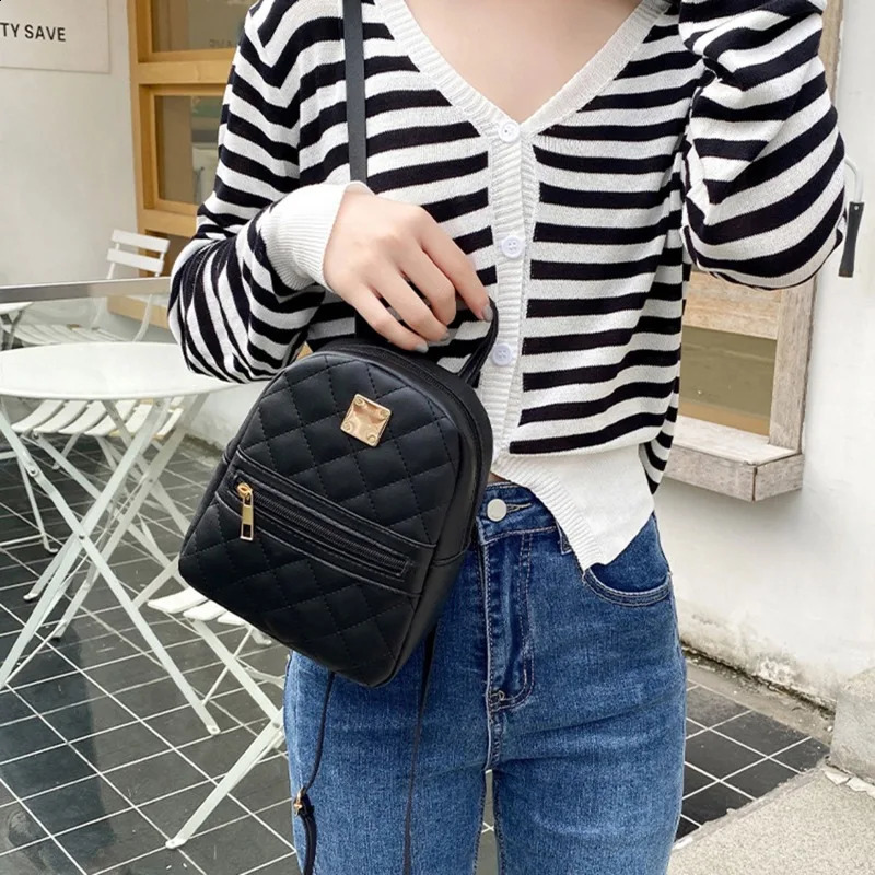 Mini Quilted Zipper Backpack Womens Fashion Faux Leather For Work School 787669315 Inch 240821