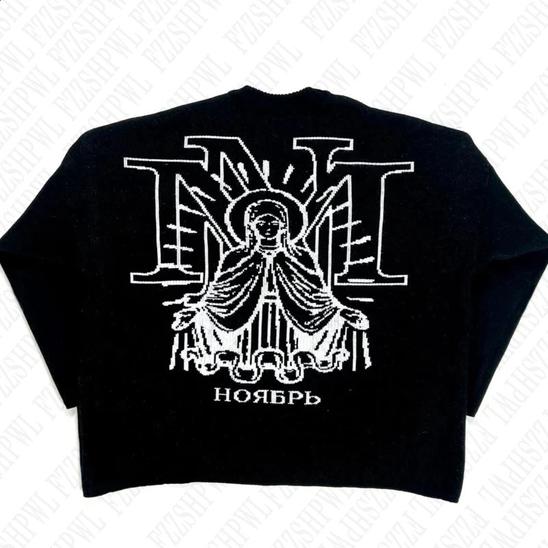 Y2k Knitted Sweater Fashion O-Neck Vintage Oversized High Street Casual Long sleeved Acrylic Harajuku Letter Graphic Aesthetics 240821
