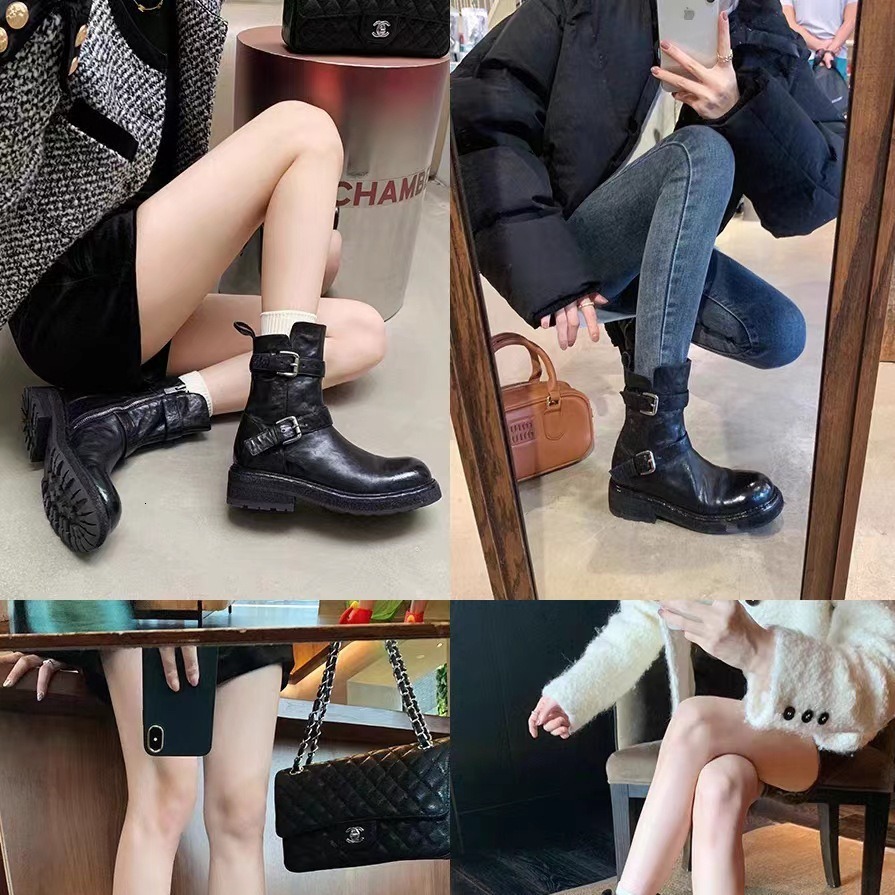 Ddmysports Grape Mama S Same Popular Washed Shrunken Horseskin Round Toe Thick Sole Slim Short Boots For Women Knights In Autumn And Winter OUTDOOR