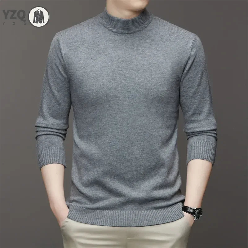 Mens semi high neck long sleeved solid color sweater soft warm and comfortable with a base at the top 240821