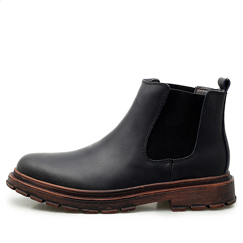 High quality winter boots mens cowhide ankle boots handmade outdoor work boots retro style warm Chelsea boots mens 240821