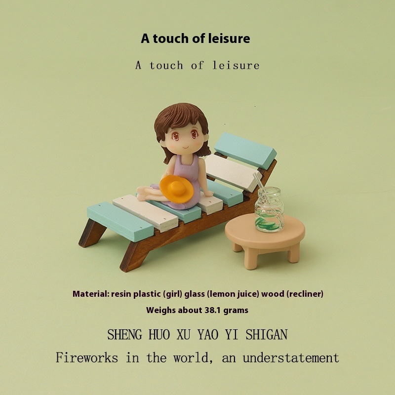 Creative mini lounge chair cartoon girl low table fruit juice micro landscape scene baby house over home desktop small ornament