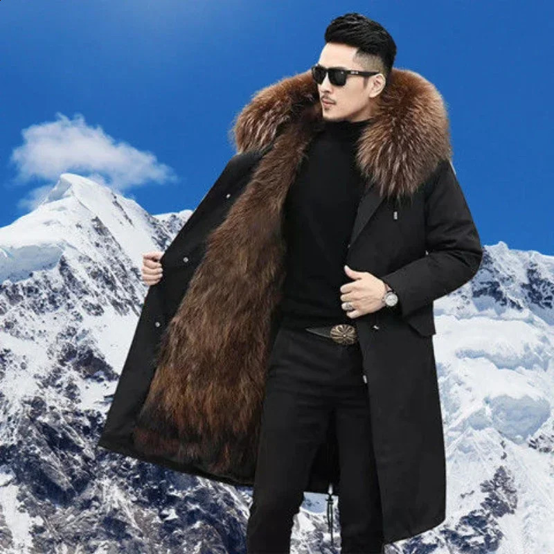 Bomber Jackets for Men Thick Warm Coat Style Pie Overcomes Mens Fur Midlength Mink One Detachable 240821