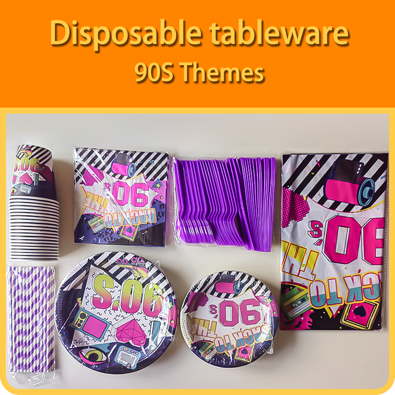 90S theme party disposable tableware set for birthday party supplies