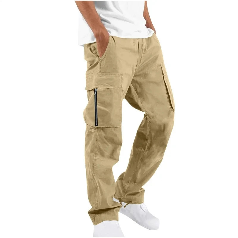 mens cargo pants sports multi pocket quick drying solid color Trouser casual street 240821
