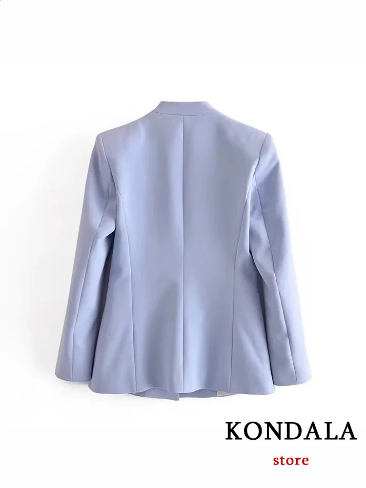 KONDALA Office Lady Light Blue Blazer Suits Women 2 Pieces V Neck Loose JacketsHigh Waist Sashes Pants Fashion Autumn Sets 240809