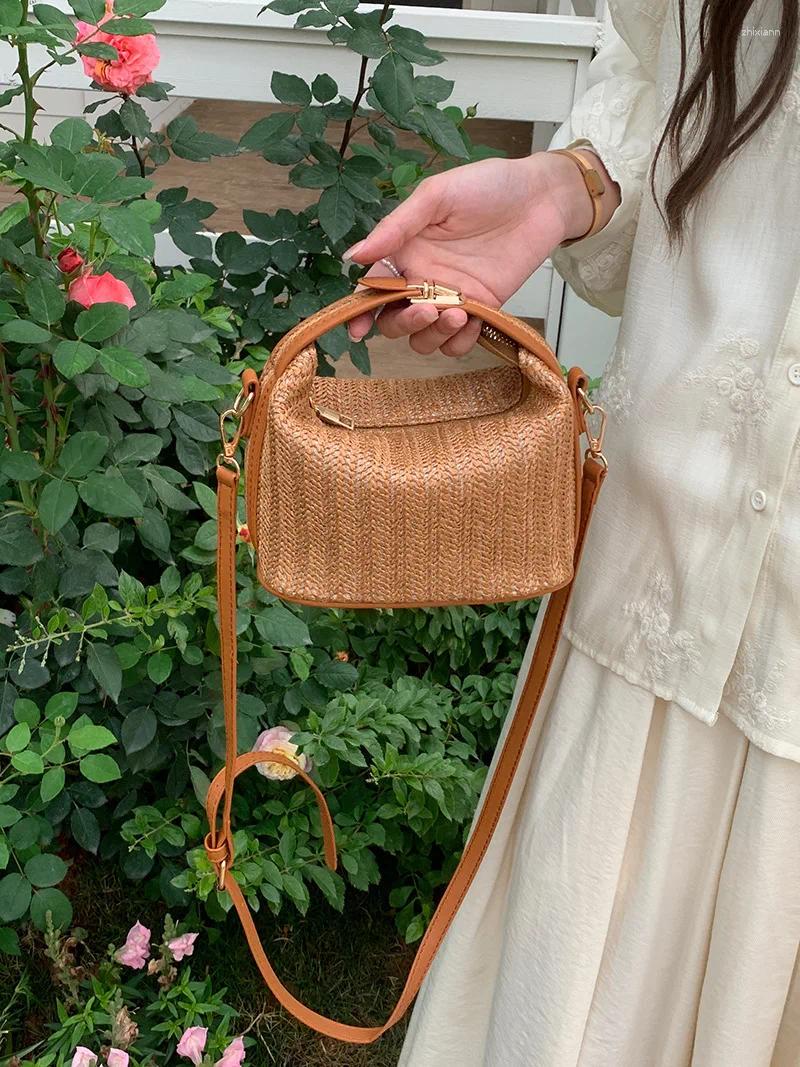 Free Shipping Shoulder Bags 2024 Vacational Bucket Beach Bohemian Small Knitting Summer Purse And Handbag Straw Crossbody Bag For Designer Bag Luxury 