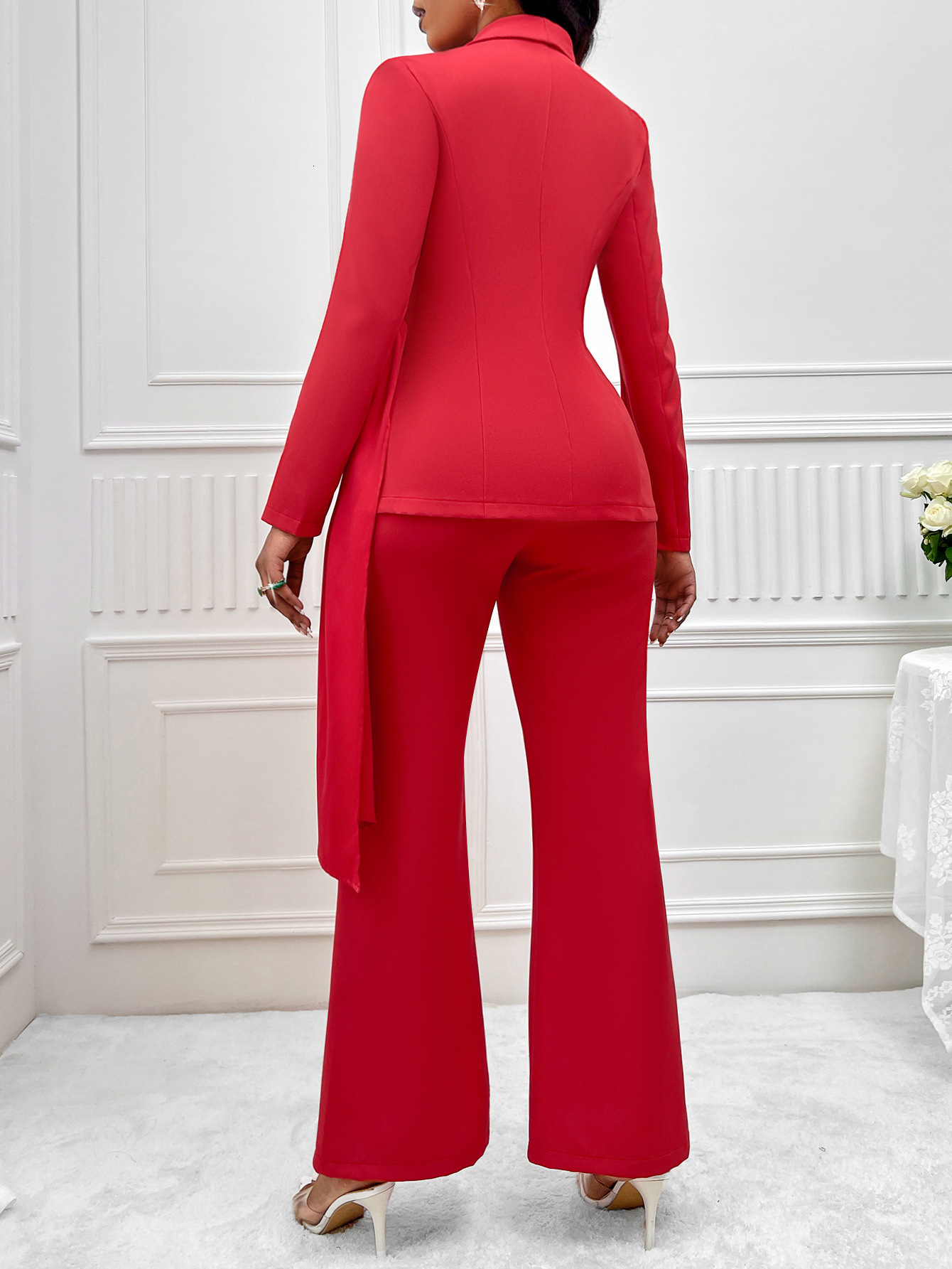 Autumn and Winter Casual Style Suit New Product Solid Color Slim Fit Ribbon Suit Set for Women