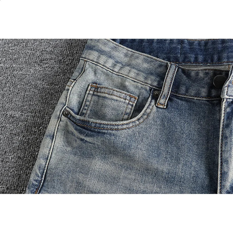 Retro Worn Looking Washed-out Ripped Jeans Mens Fashion Wear Pencil Pants Stretch Comfortable Cropped Pants 240821