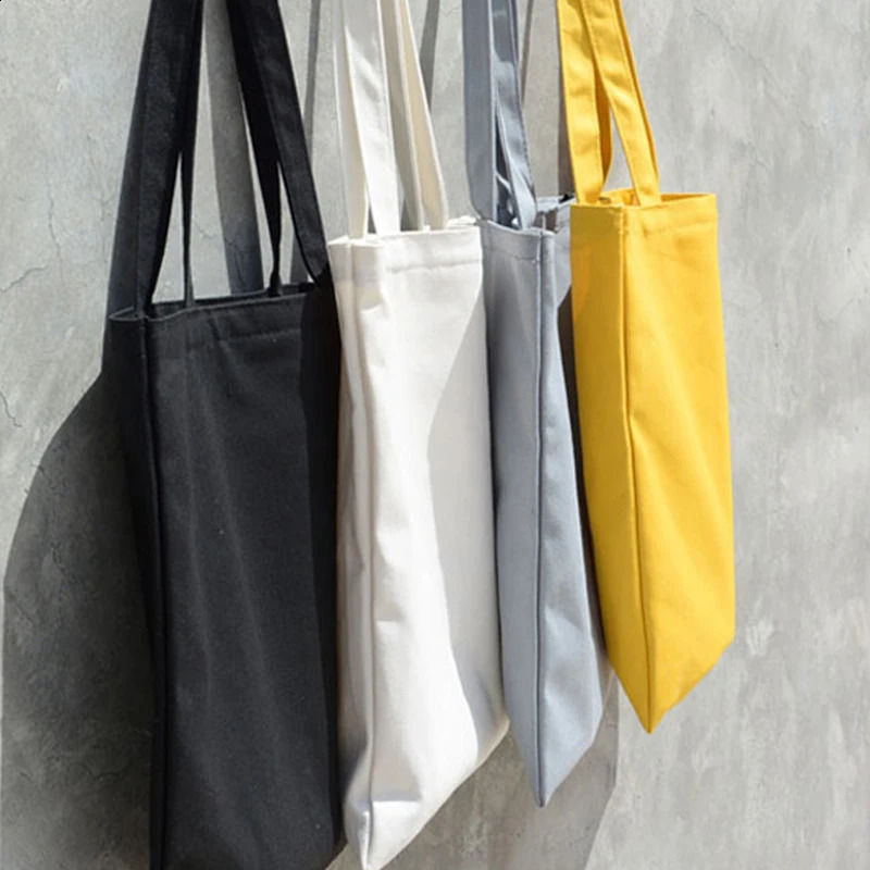 women Solid Canvas Casual Tote shoulder bags for girls female DIY handbags eco friendly shopping bag y240925