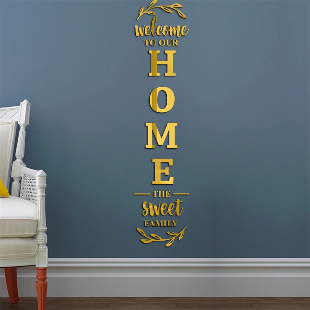 Large 3D Home Mirror Wall Stickers DIY Removable English Letters Family Acrylic Self-adhesive Mirror Wall Decals for Home Decor 240821