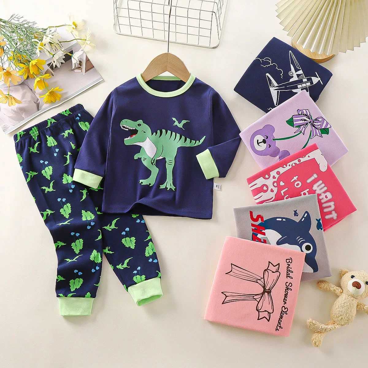 New Autumn New Childrens Underwear Set Pure Cotton Boys Pajamas Girls Home Clothes Middle Large Children Clothing Y240821
