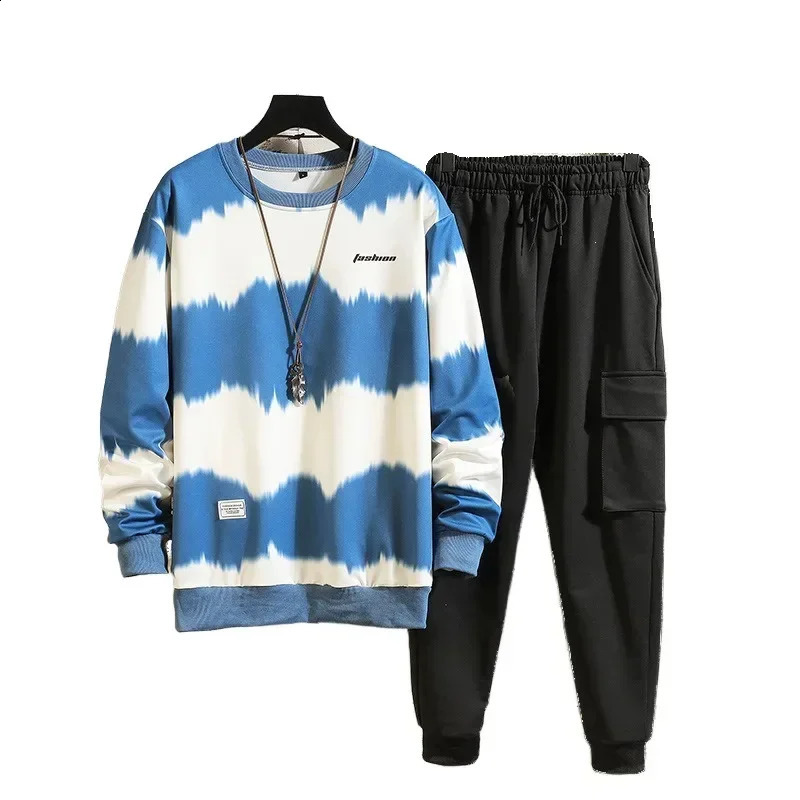 Foreign Trade Autumn Korean Edition Mens Large Relaxed Sweater Extended Pants Set 240821