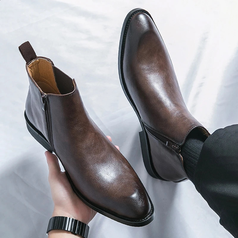 British style Chelsea boots mens ankle boots fashion zipper retro business formal boots Antumn Bota Masculina Plus size 39-45 240821