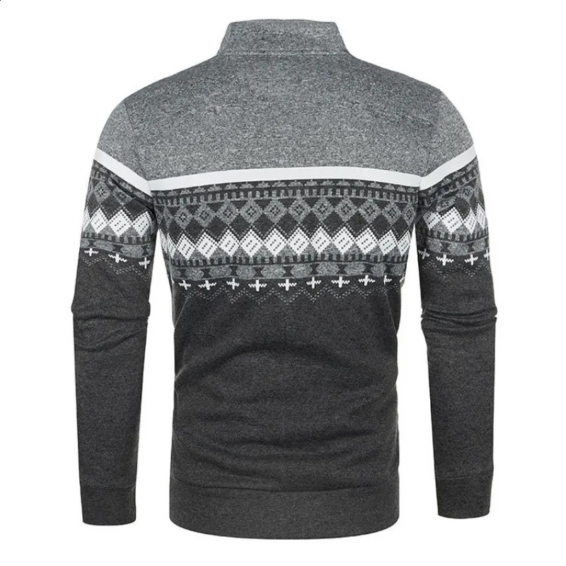Spring Autumn Mens Knitted Cardigan Jacket Printed Long Sleeve Stand Collar Leisure Slim Zipper Sweater Jacket S-3XL 240821