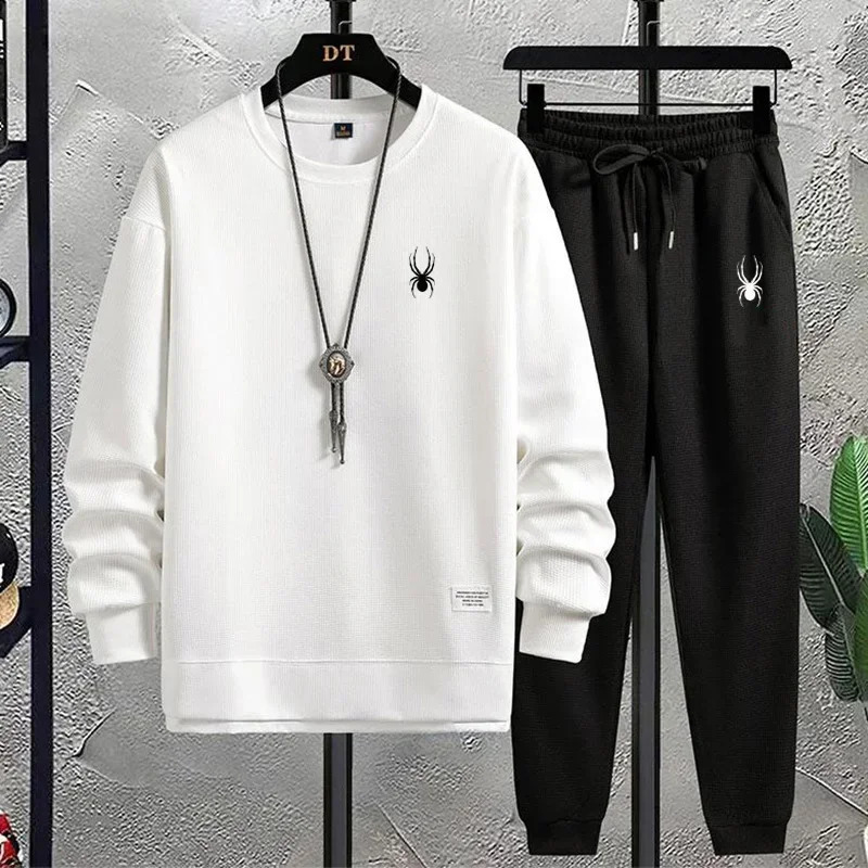 Mens Tracksuit 2 Piece Waffle Hoodie Sweatsuits Sets Athletic Jogging Suits with Pocket Spring Autumn Casual Sports Suit 240821
