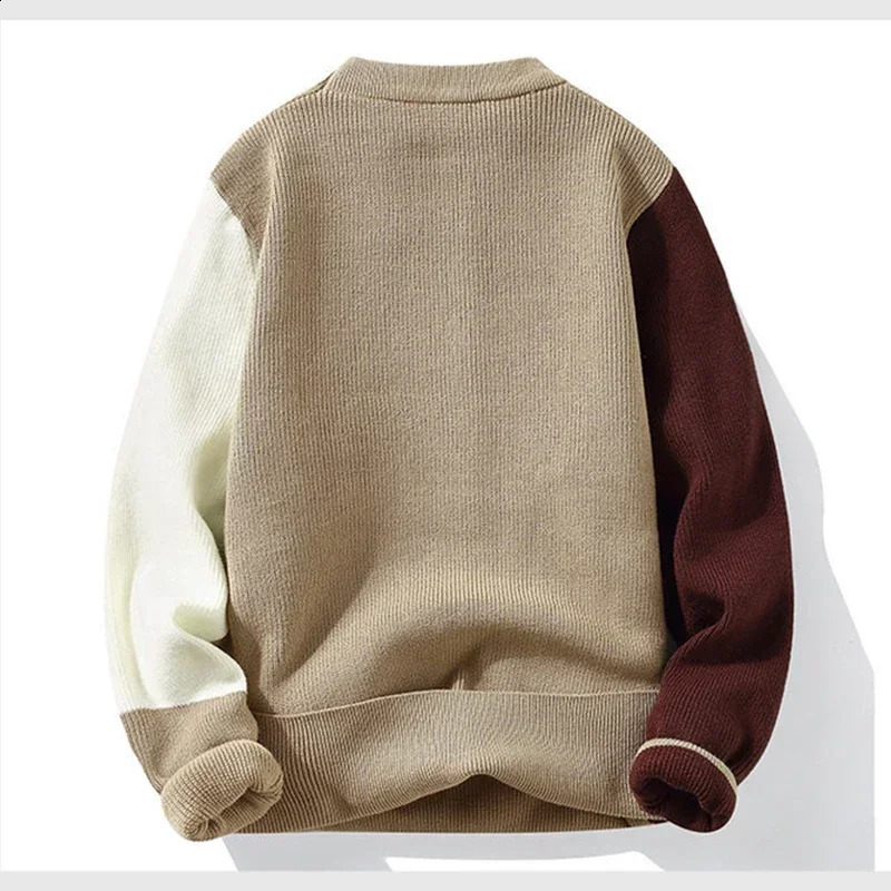 Autumn and Winter Fashion Mens Color Block Pullover Round Neck Sweater 240821