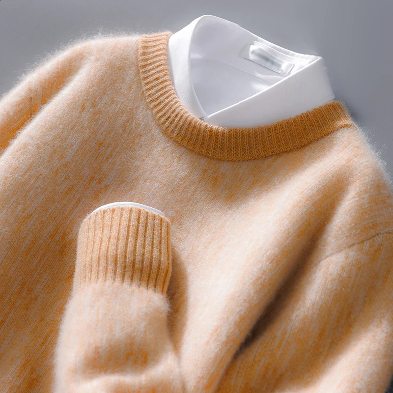 Autumn And Winter Cashmere Sweater Mens Round Neck Loose Pullover Wool Knitted Bottoming Shirt Business Sweater 240821