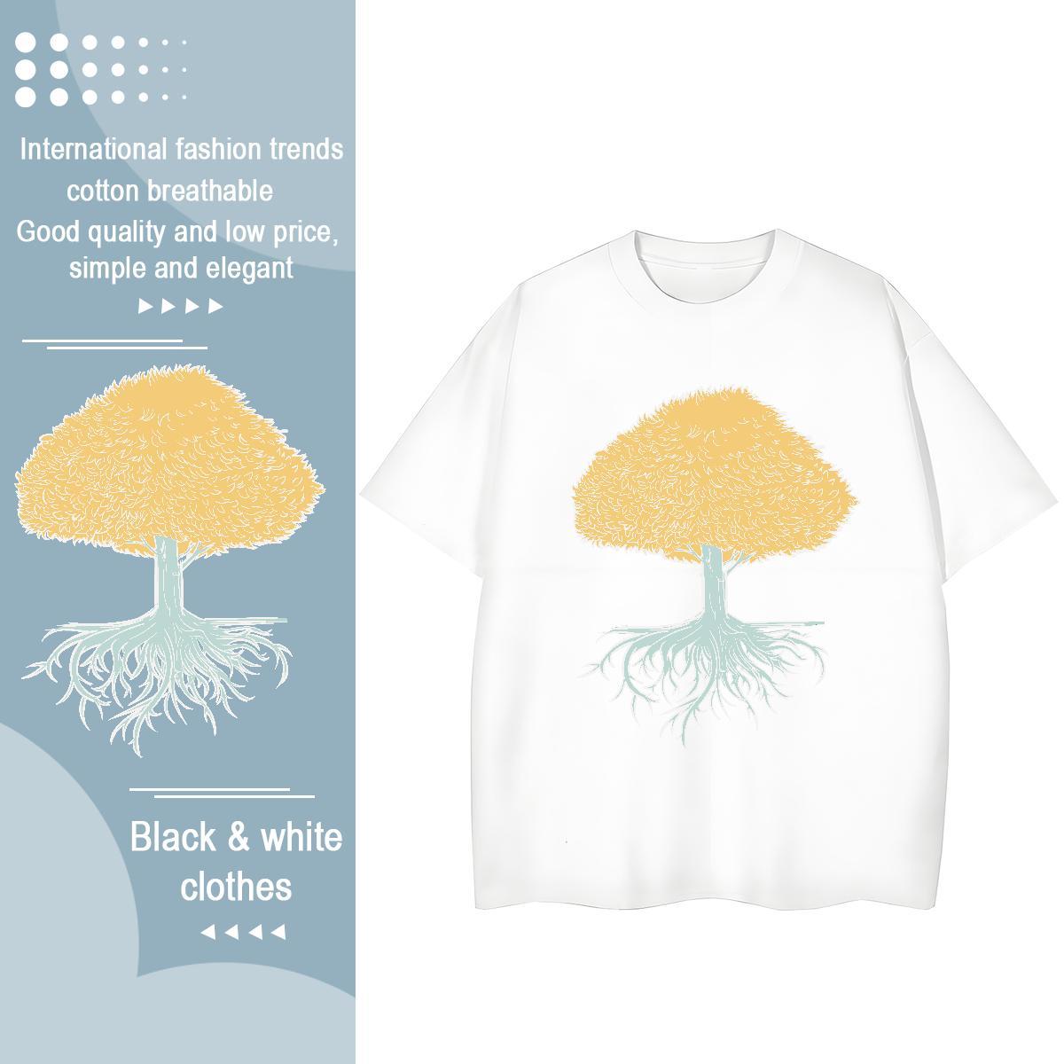 Fashion Casual T-Shirts for Women Crew Neck 230g 100% Cotton Couples T Shirts Skull tree Sports Street Wear Nice Top Shirts