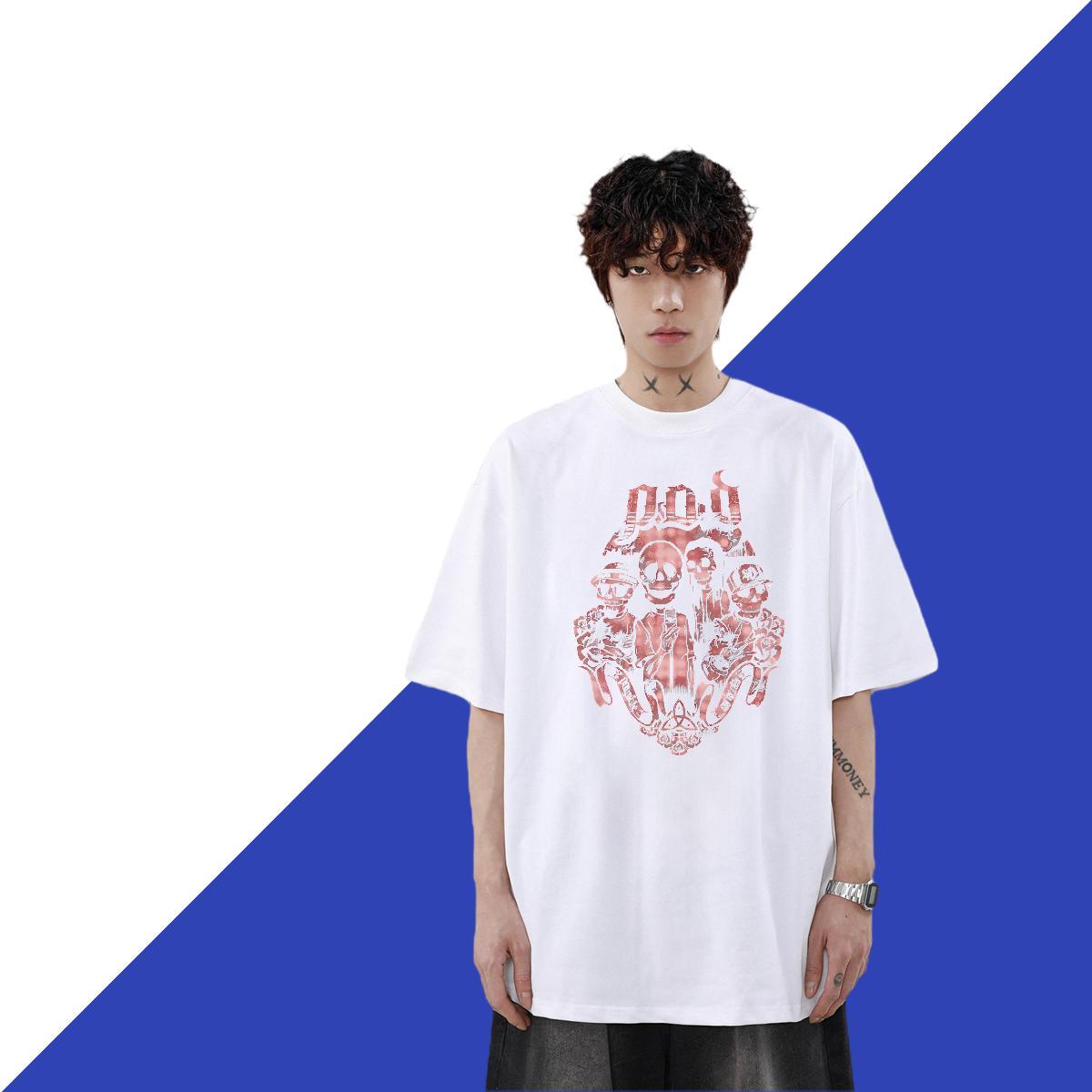 Brand Couples T Shirts 230g Pure Cotton Hip Hop skull O Neck Short Sleeves Man T Shirts Soft Cartoon Print Wear