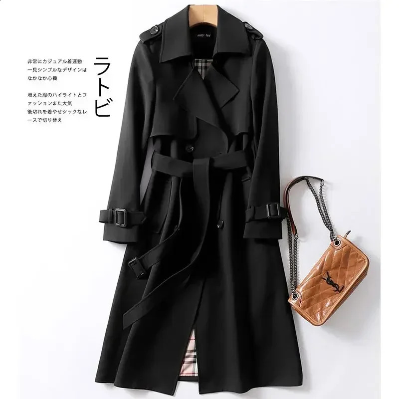 High quality double layer casual windbreaker long spring and autumn style versatile British kneehigh coat for women 240820