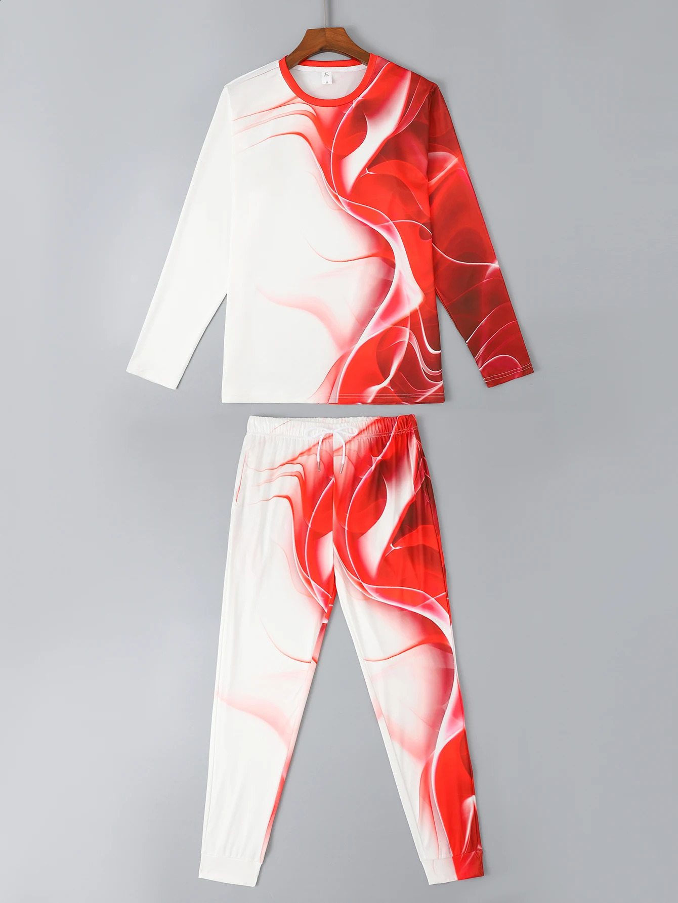 Summer Fashion Mens Long Sleeved Pants Casual Comfortable Wave Printed Sports Set 240821