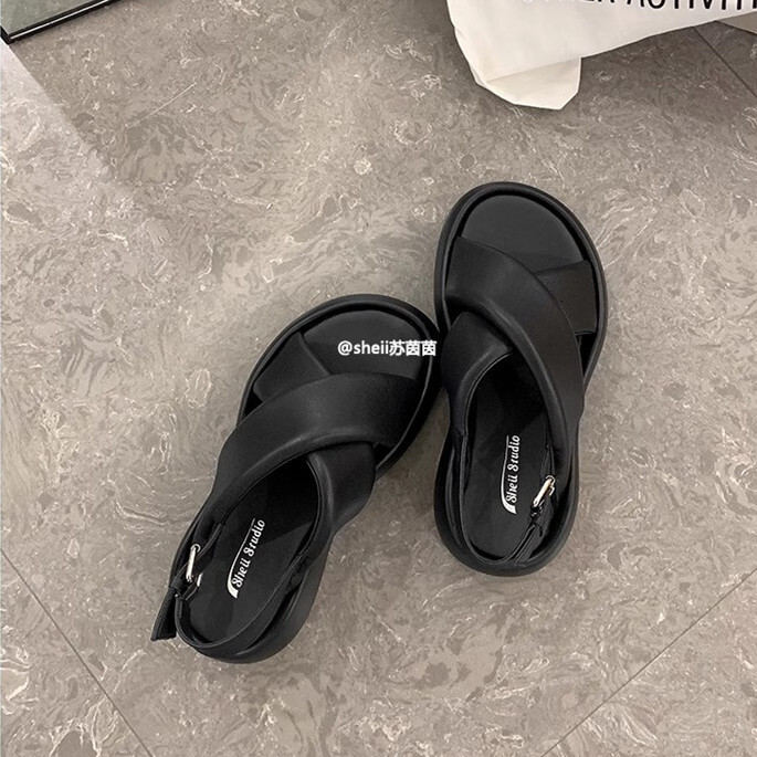 Ddmysports Suyin Same Cloud Summer Genuine Leather Cross Strap Casual Thick Sole Bubble Bread Sandals For Women S Summer New Style OUTDOOR