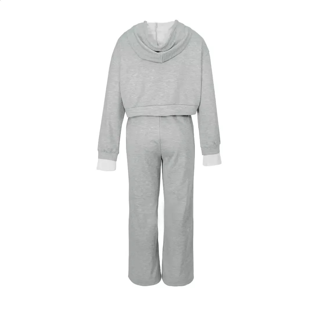 Elegant Hooded Set Women Spring Casual Y2k Top Sweatshirt Sports Wide Leg Pants Two-piece Suit for Female Streetwear 240820
