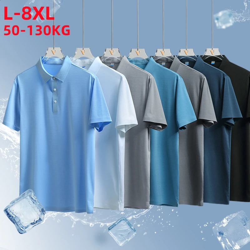 Plus Size 8XL Summer Men Polo Shirt 2024 Classic Short Sleeve Tee Breathable Quick Dry Nylon Ice Silk Polos Men Golf T-shirt 240821
