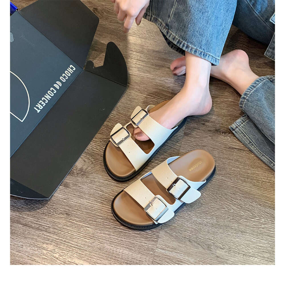Ddmysports Su Yinyin S Same Texas Holiday Genuine Leather Thick Sole Double Buckle Strap Boken Slippers Sandals And External Wear For Women Summer OUT