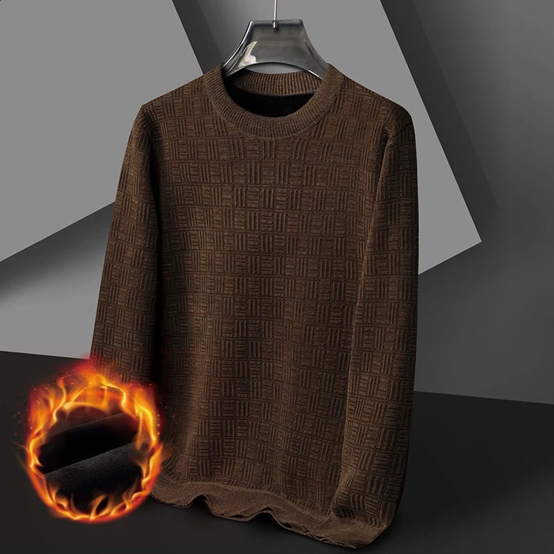 Autumn and Winter Mens Pullover Round Neck Fashion Splicing Print Solid Color Casual Versatile Long Sleeved Sweater Knitted Top 240821