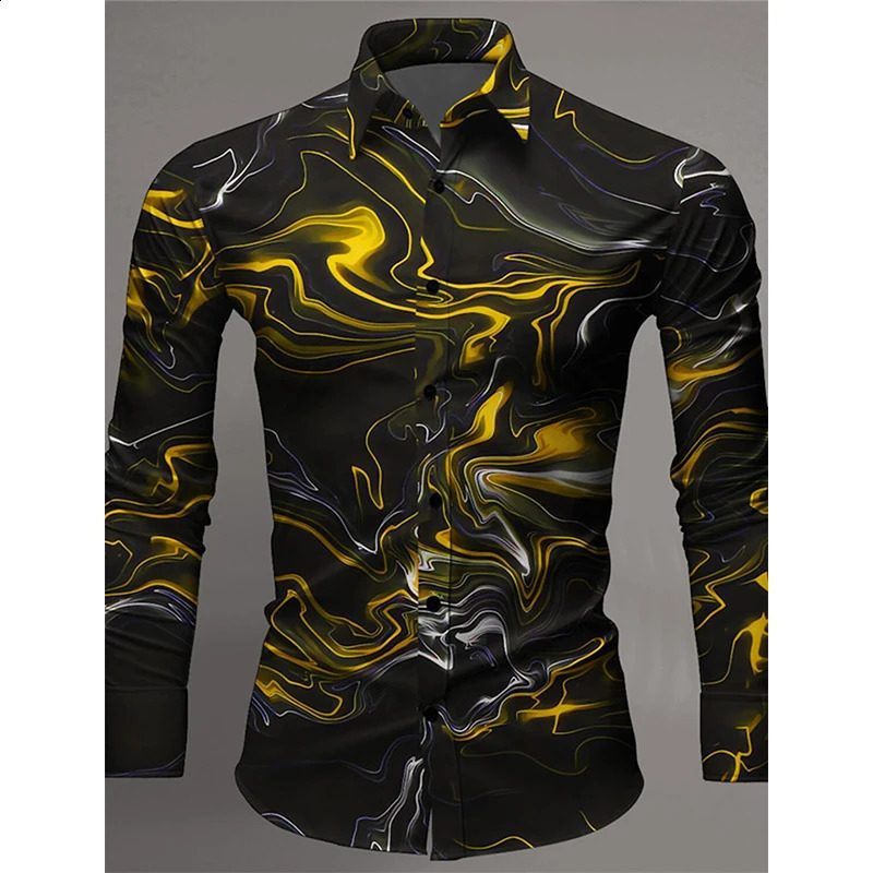 3D printing color gradient art abstract graphics mens casual shirt long sleeved plus size elastic fabric dress shirt 240821