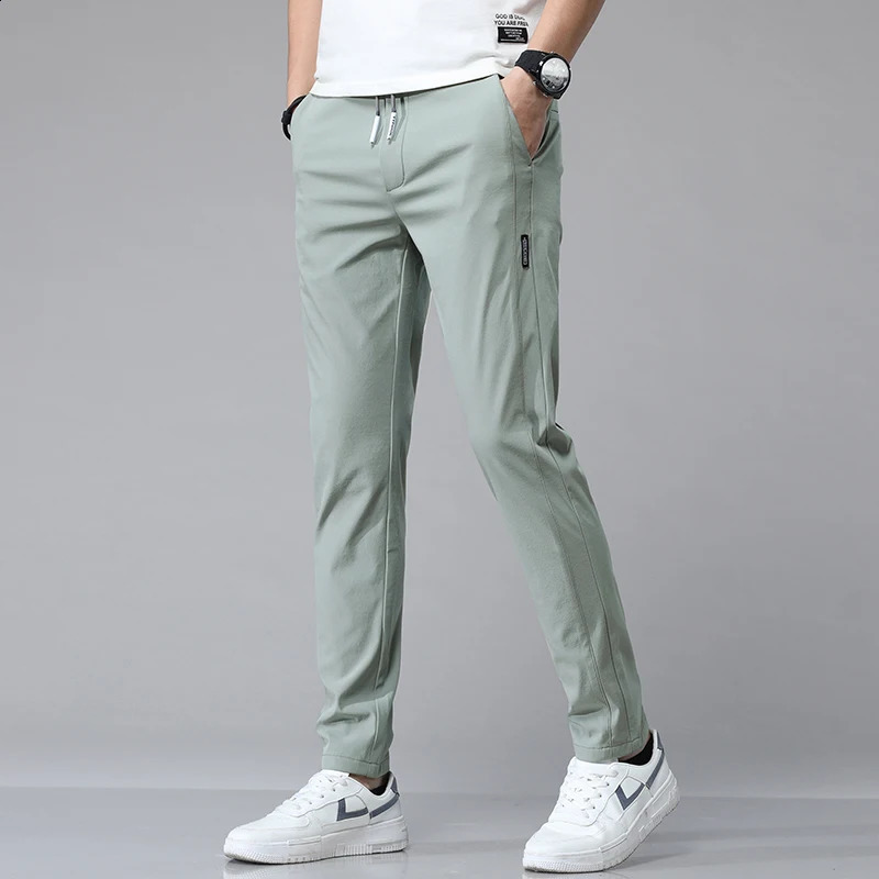 6 Color High Elastic Mens Casual Pants Summer Thin Soft Business Classic Fashion Male Clothing Elastic Waist Trousers 240820