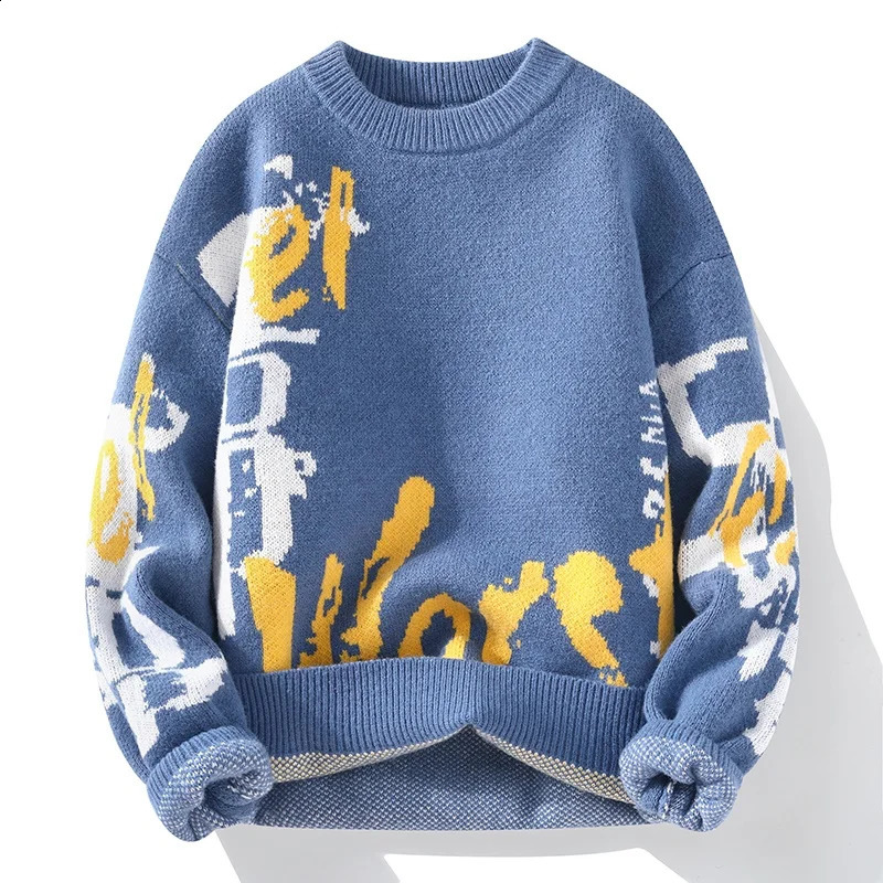 Mens Women Harajuku Autumn Winter Sweater Mens Casual Loose Print Thicken Warm Knitted Pullover Street Outdoor Trend Sweatshirt 240821