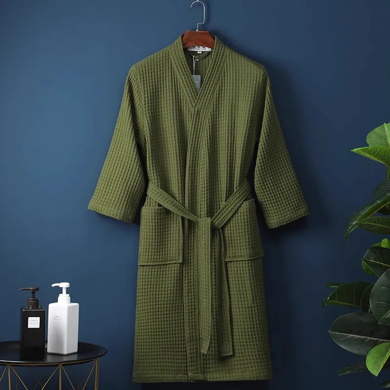 Pure Cotton Long Bathrobe Kimono - Absorbent Spa Sleepwear Plus Size (240820)