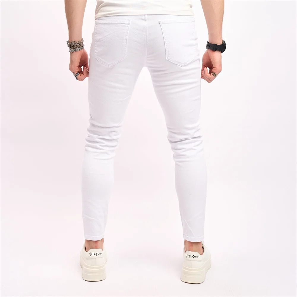 Stylish Holes Distressed Street Style Men Skinny Jeans Male Stretch Slim Trousers Solid Ripped Pencil Denim Pants 240821