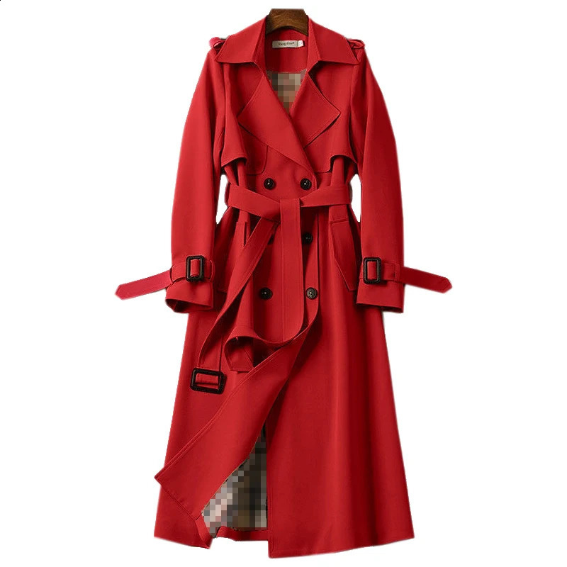 Fashion Belt Coat Women Double Breasted Mid Long Trench High Quality Overcoat Windbreaker Female 240820