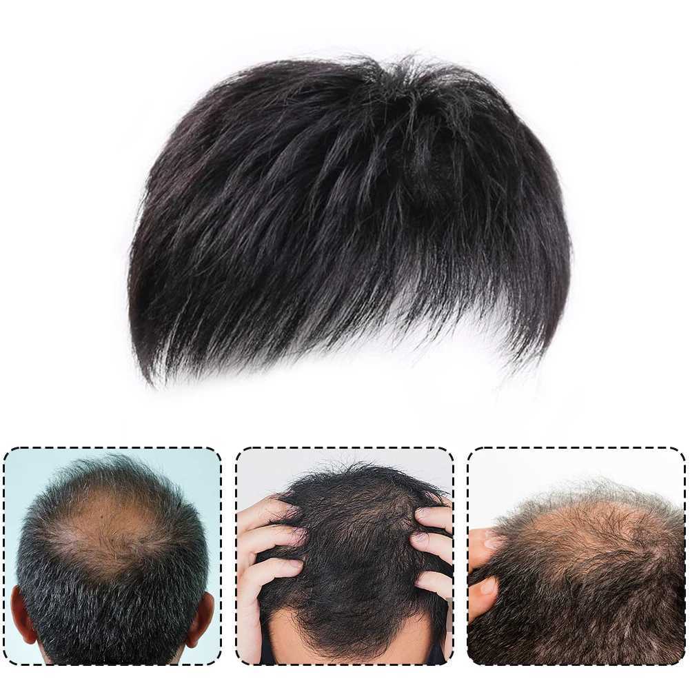 Mens clip on short hair wig mens natural wig black wig cover W240817