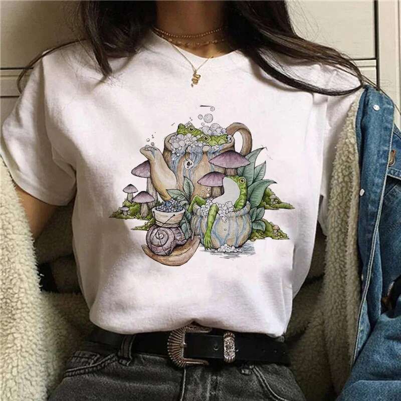 Style Academy Cartoon Frog Spring Summer Leisure Large Women's T-shirt Ulzzang Haruku Fashion Versatile Short
