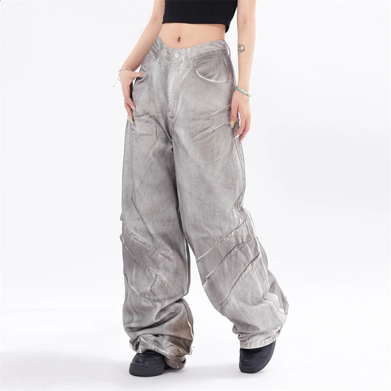 PFNW Worn-out Dirty Print Denim Pants Mens Niche n Trendy Straight Trousers Gradient Color Streetwear 28W3650 240821