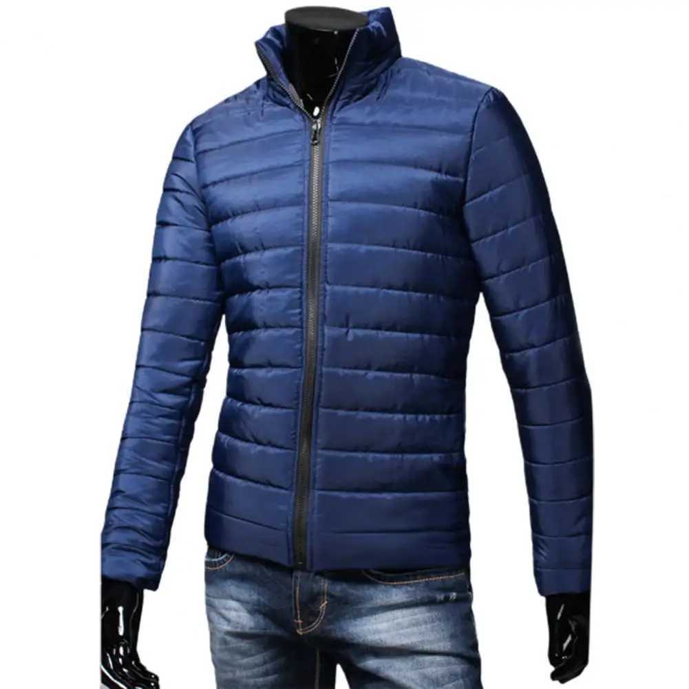 Puffer jacket Zipper Closure Men Down Coat Autumn Winter Solid Color Stand Collar Pockets Puffer Jacket Outerwear Top M240821