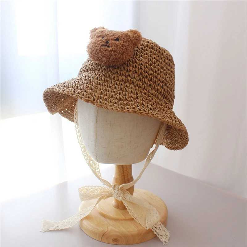New Fashion Summer Baby Straw Sun Hat Adjustale Lace Strap Beach Cap Toddler Boys Girls UV Protection Panama Cartoon Kids Bonnet M240821