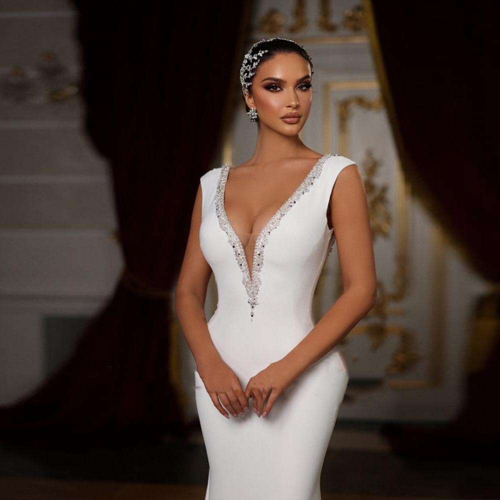 Sexy V-Neck Women Wedding Dresses Beautiful Mermaid Bridal Gown Mopping Length Princess dress Elegant White Novia Civil 2024