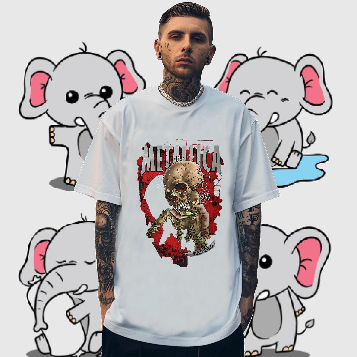 2024 Tshirt for Man Woman 230g Cotton Street Wear skull Breathable Crew Neck T Shirts Men Loose Anime Tshirts