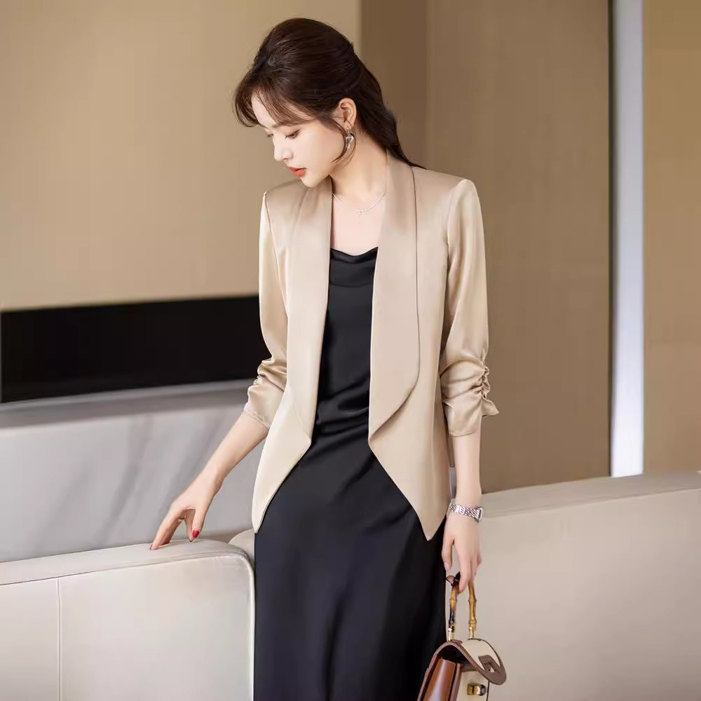 Sunscreen breathable acetate satin small suit jacket for women's summer new style, high-end feeling, short and casual cardigan