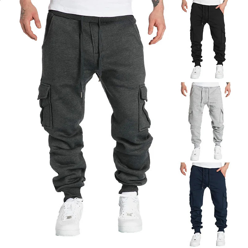 Mens cargo pants track street bottom winter fitness gym running training breathable soft mens sports 240821