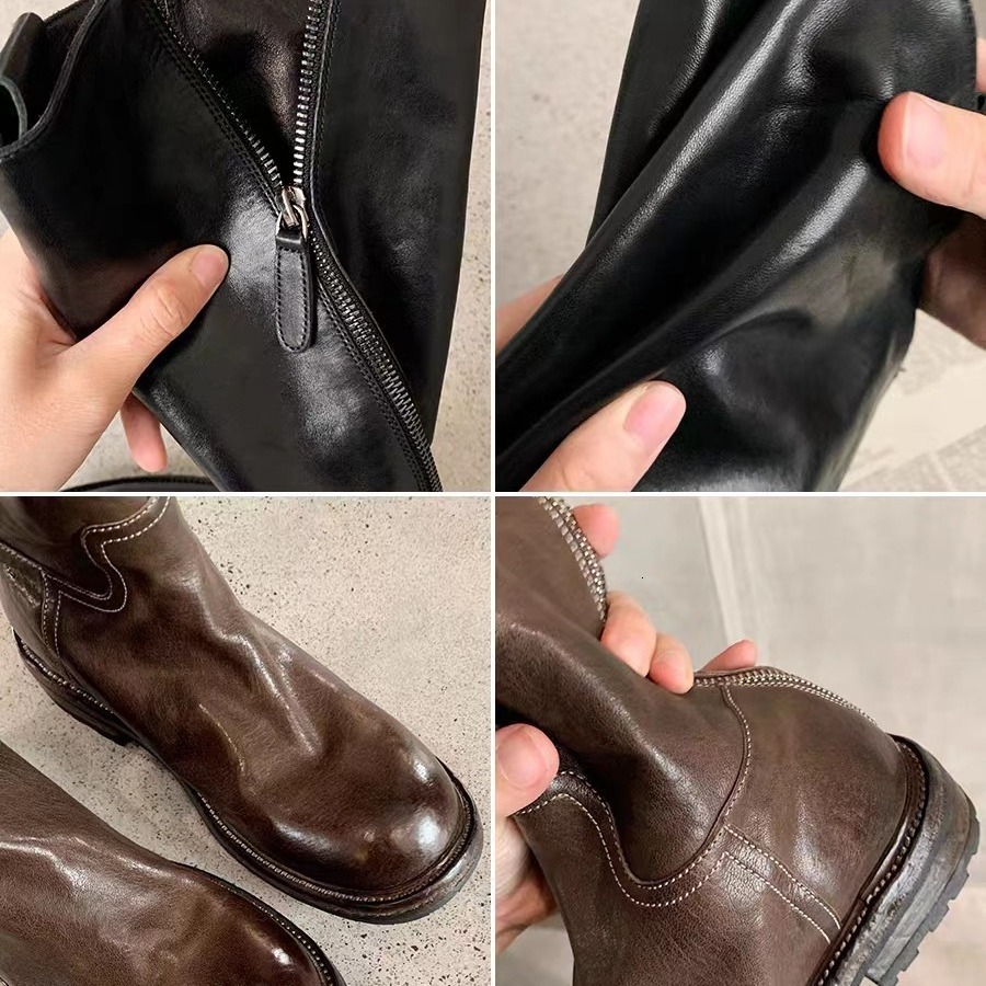 Ddmysports Grape Mom S Same Wash Orse Skin Igh Slender Mid Length Eel Thick Sole Genuine Leather Knight Boots For Women OUTDOOR