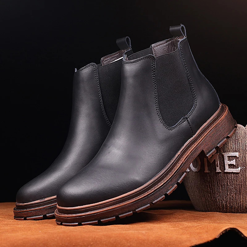 High quality winter boots mens cowhide ankle boots handmade outdoor work boots retro style warm Chelsea boots mens 240821